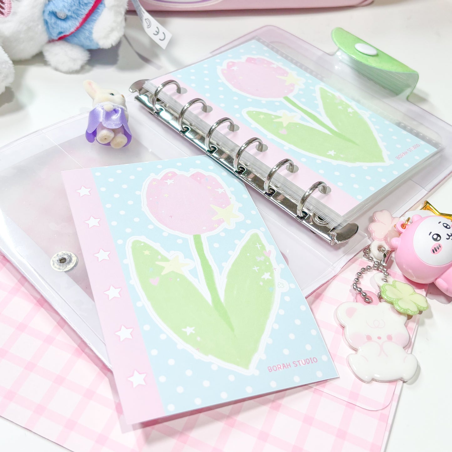 [Borah Studio] A7 Tulip Memo Sticker Pack (3 Sheets)