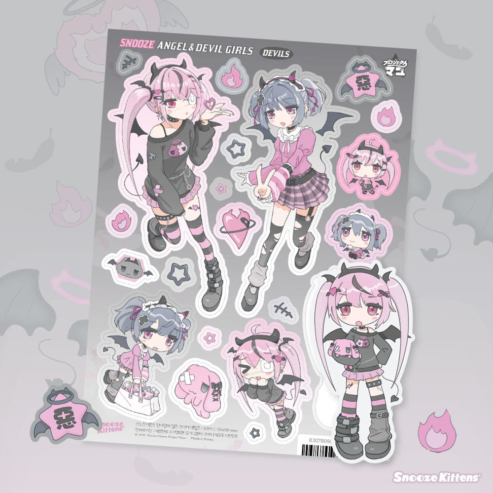 [Snooze Kittens] Angel & Devil Girls Sticker Sheet (Devil Ver.)