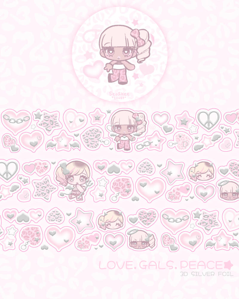 [Seolkee] Love Gals Peace 30mm Clear Foil Kiss Cut Tape