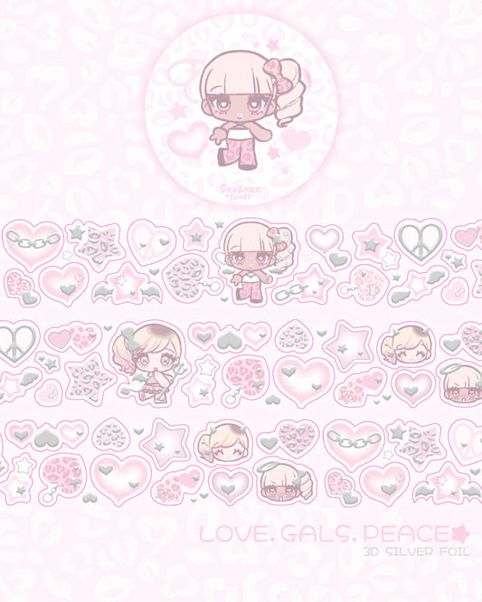 [Seolkee] Love Gals Peace 30mm Clear Foil Kiss Cut Tape