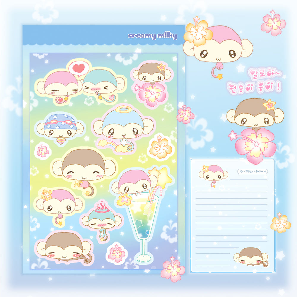 [Creamy Milky] Aloha Monkey Deco Sticker Sheet
