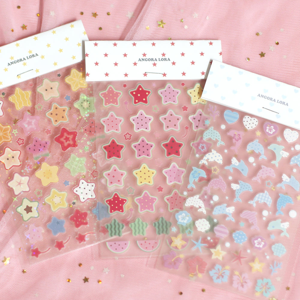 [Angora Lora] Transparent Fruit Star & Dolphin Deco Sticker Sheet (3 Options)