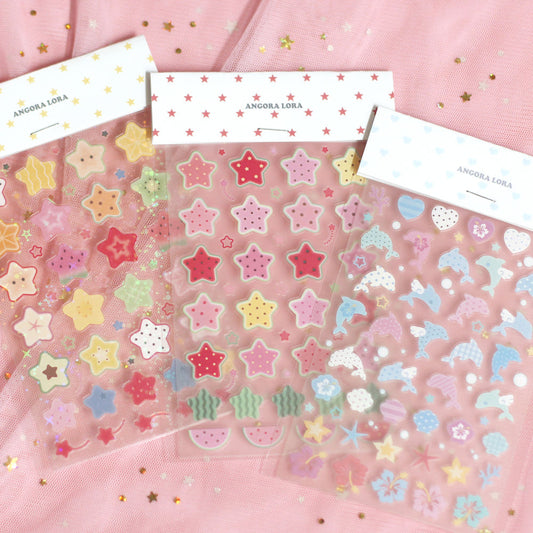 [Angora Lora] Transparent Fruit Star & Dolphin Deco Sticker Sheet (3 Options)
