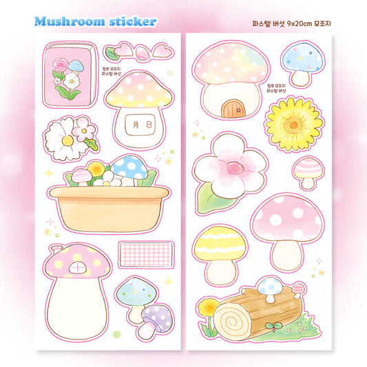 [Pink Rue] Mushroom Memo Sticker Set (2 Sheets)
