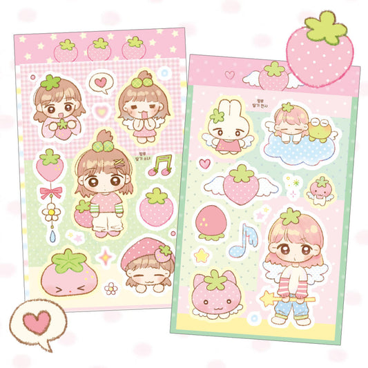 [Pink Rue] Strawberry Girl Sticker Sheet (2 Options)