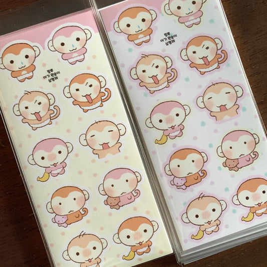 [Pink Rue] Baby Monkey Sticker Sheet Set (2 Sheets)