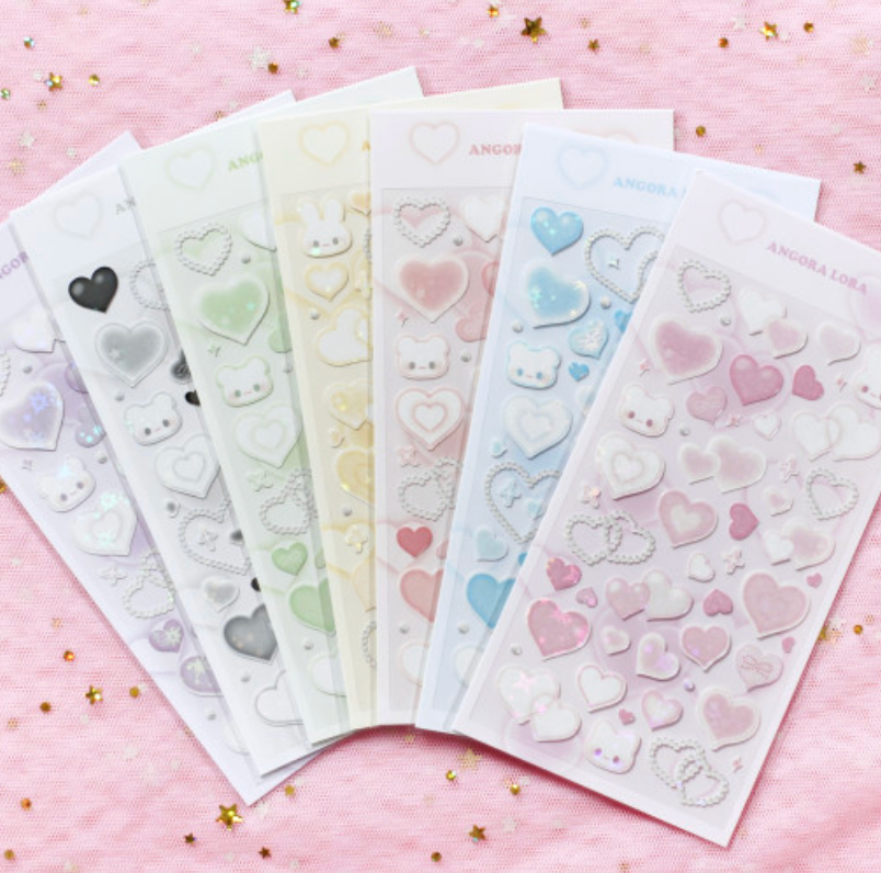 [Angora Lora] Cubic Heart Sticker Sheet (7 Options)