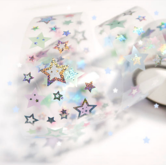 [Pearly Button] Glitter Silver Star Foggy Kiss Cut Masking Tape