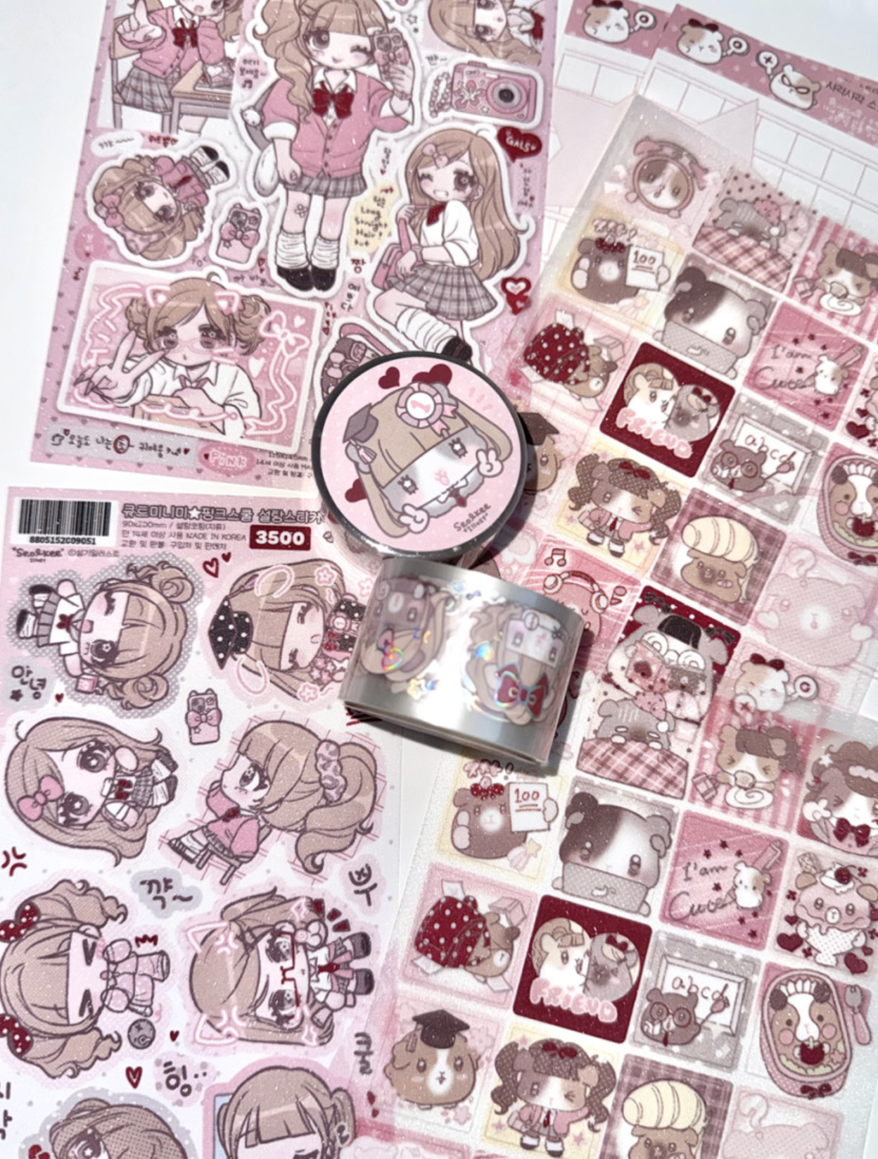 [Seolkee] Cute Mini Me Pink School Sticker Sheet