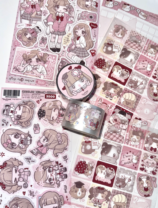 [Seolkee] Cute Mini Me Pink School Sticker Sheet