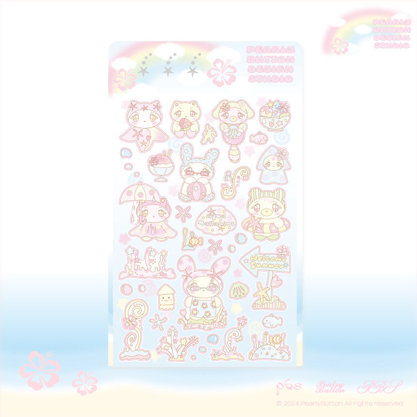 [Pearly Button] Aqua Malamings Sticker Sheet