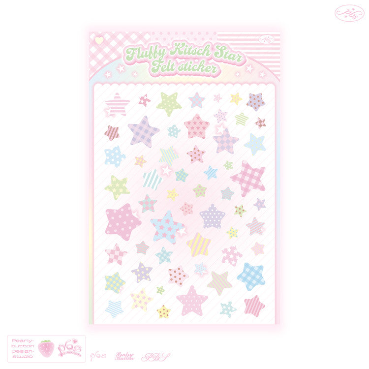 [Pearly Button] Fluffy Kitsch Star Felt Deco Sticker Sheet