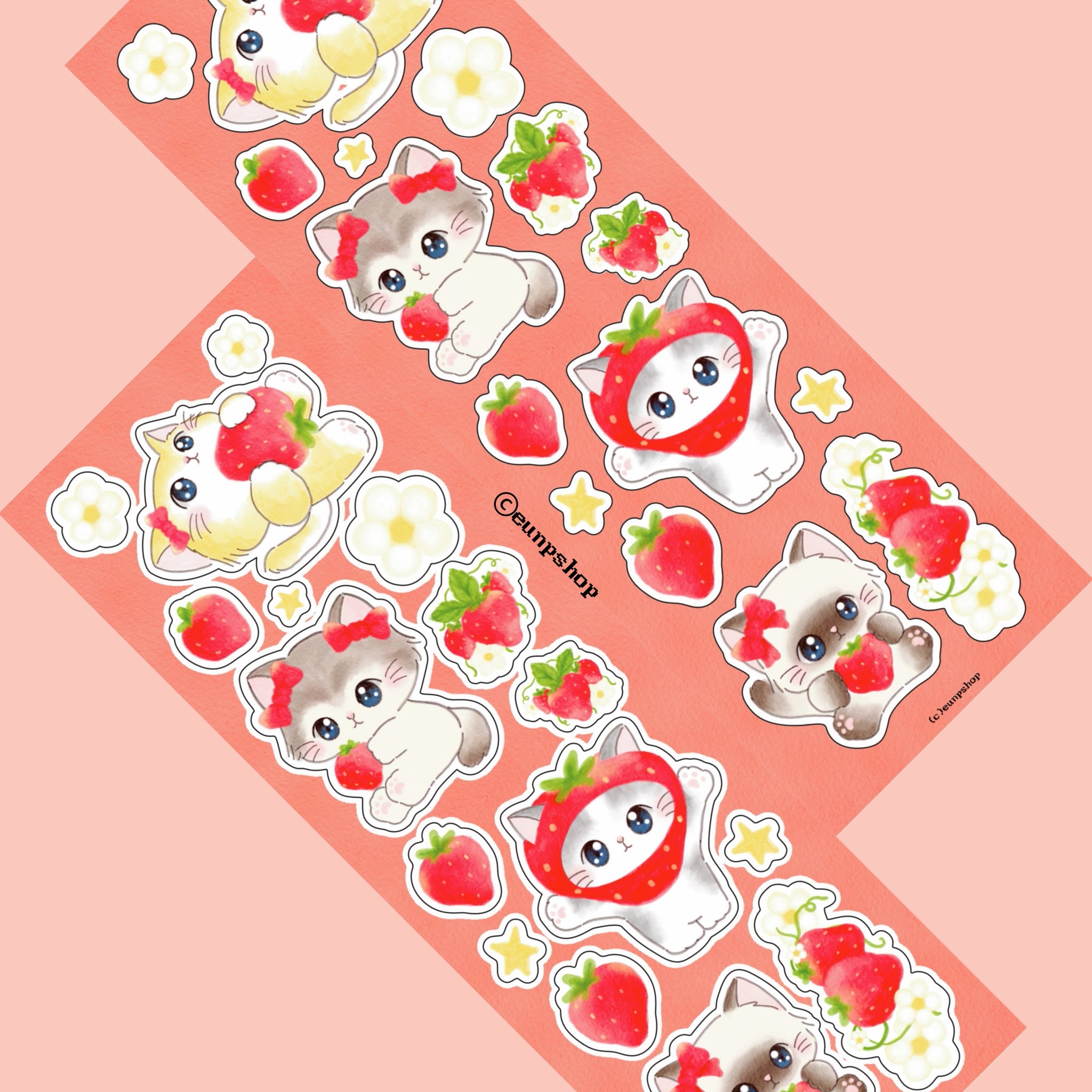 [Eunpshop] Strawberry Cat Line Deco Sticker Sheet – It's Deco Day