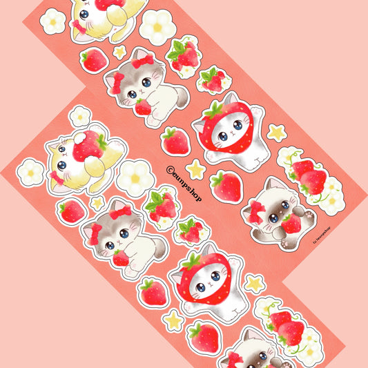 [Eunpshop] Strawberry Cat Line Deco Sticker Sheet