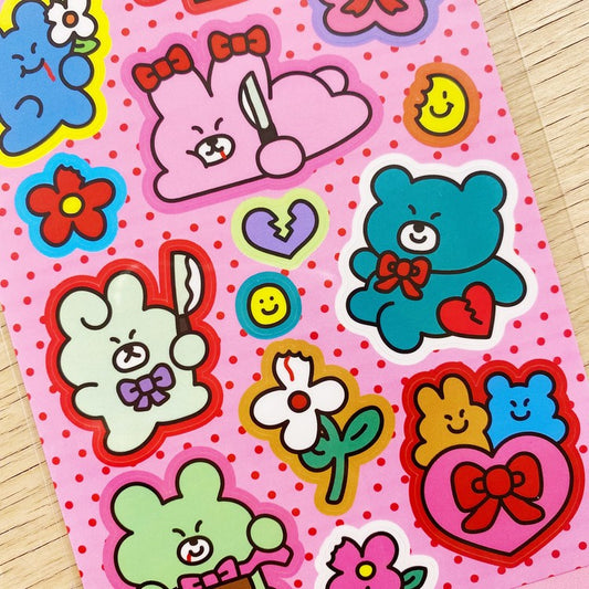 [Monanbear] Ribbon Monan Bear Sticker Sheet