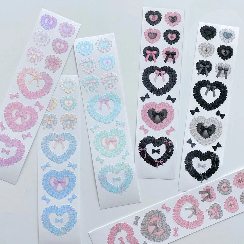 [쇼킹핑크로즈] Frill Heart Sticker Sheet (6 colors)