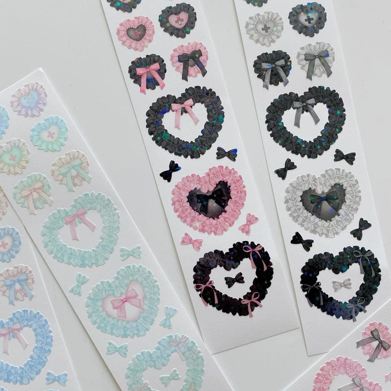 [쇼킹핑크로즈] Frill Heart Sticker Sheet (6 colors)