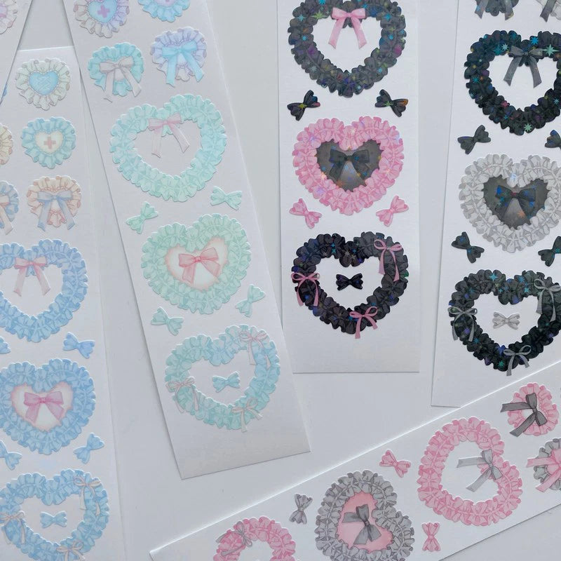 [쇼킹핑크로즈] Frill Heart Sticker Sheet (6 colors)