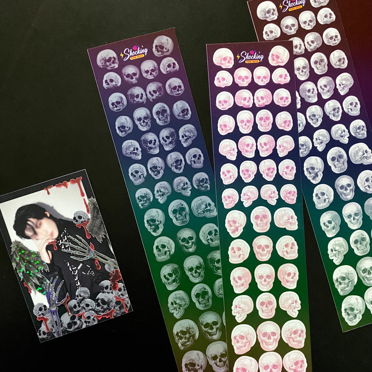 [Shocking Pink Rose] Skeleton Head Deco Sticker