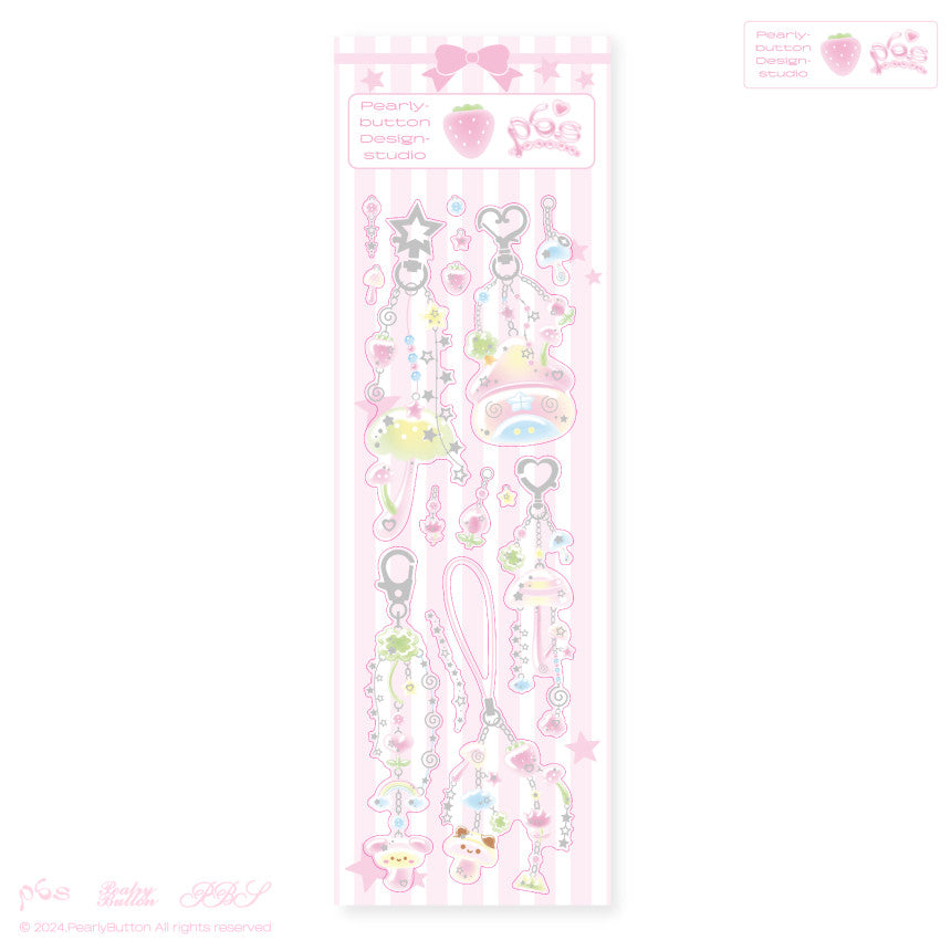 [Pearly Button] Mushroom Keyring Beads Deco Sticker Sheet