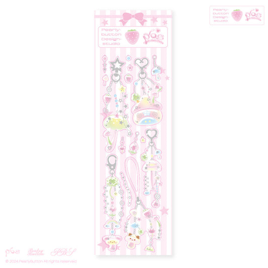 [Pearly Button] Mushroom Keyring Beads Deco Sticker Sheet
