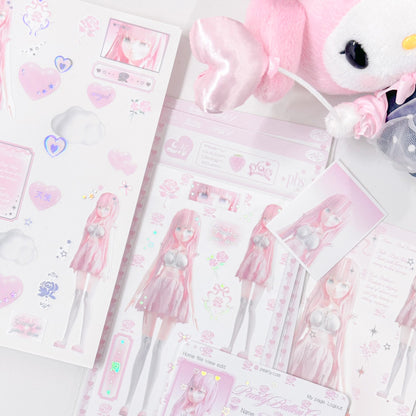 [Pearly Button] Pink Emerald Girl Sticker Sheet