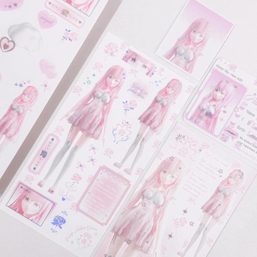 [Pearly Button] Pink Emerald Girl Sticker Sheet