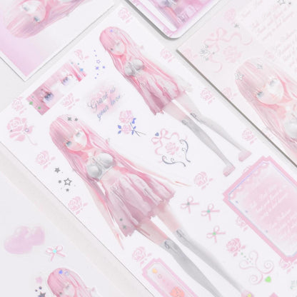 [Pearly Button] Pink Emerald Girl Sticker Sheet