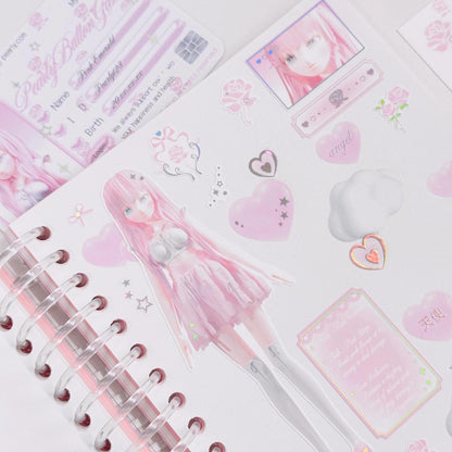 [Pearly Button] Pink Emerald Girl Sticker Sheet