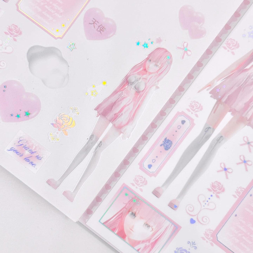 [Pearly Button] Pink Emerald Girl Sticker Sheet